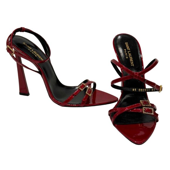 $1190 Saint Laurent red patent strappy crystal sandals 9/39 - Picture 1 of 5